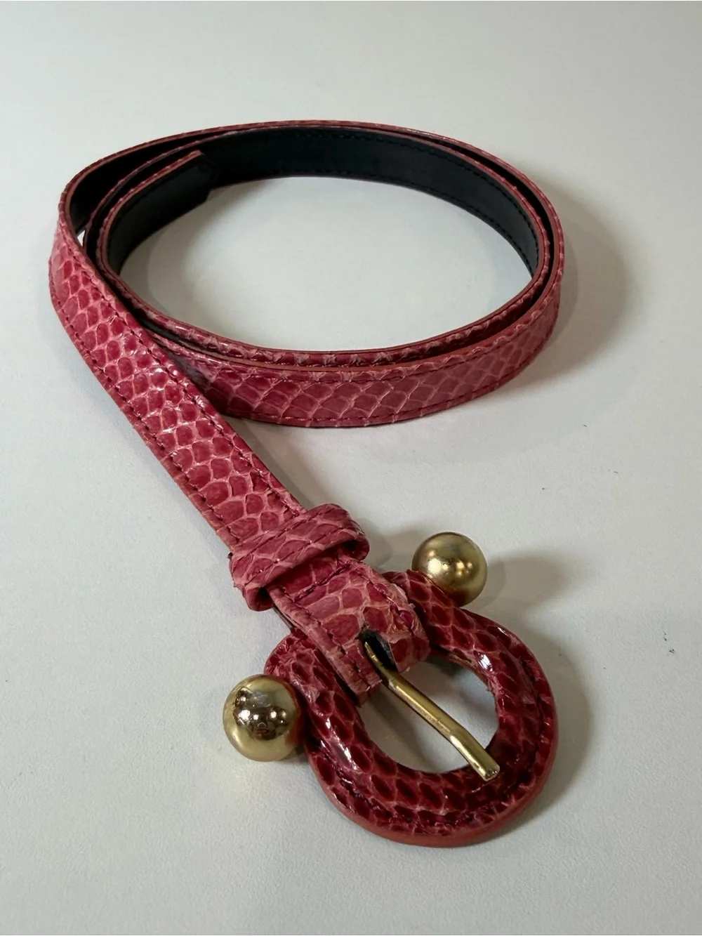 Carolina Herrera Medium Rose Snakeskin-Texture Genuine Leather Belt Gold Hardwar